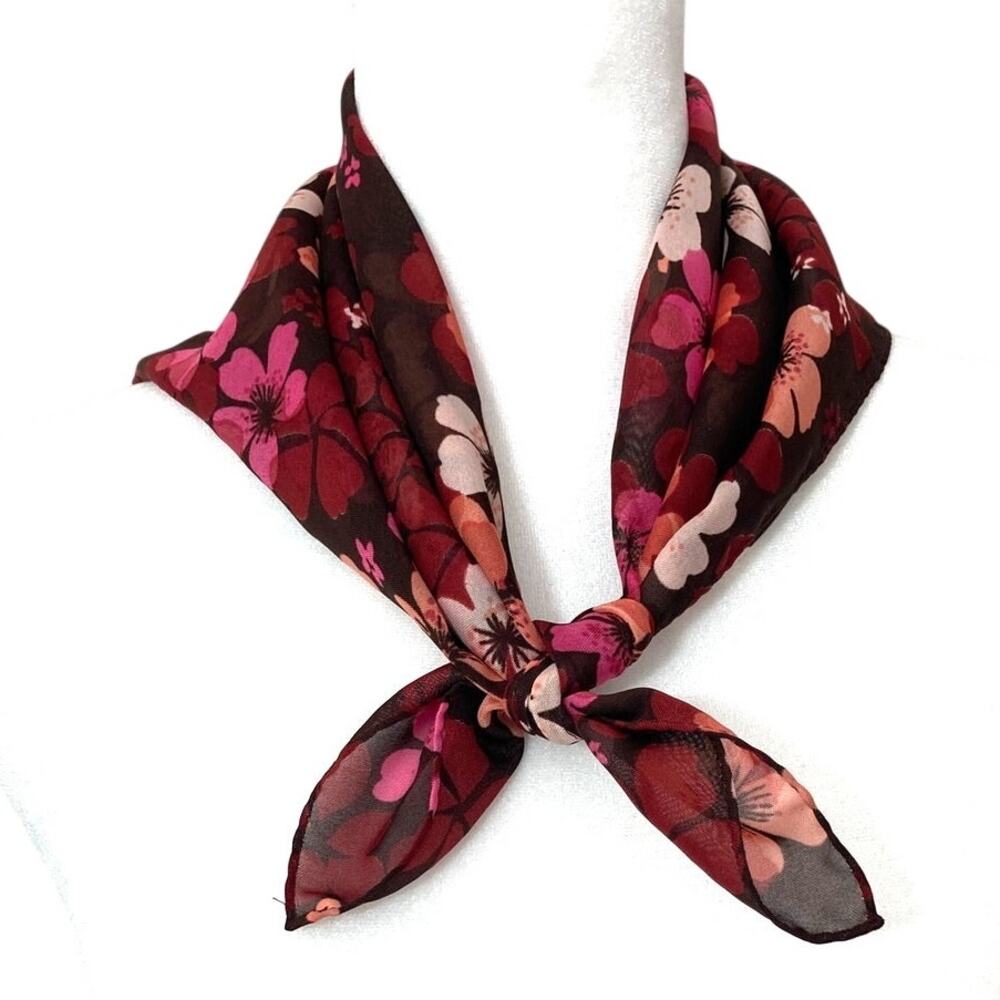Ann Taylor Loft Cottage Red Pink White Floral Necktie Bandana Bolo Tie Scarf